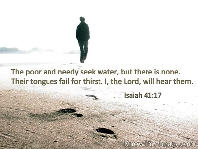 The poor and needy seek water, but there is none, their tongues fail for thirst. I, the Lord, will hear them.